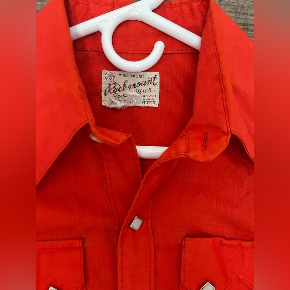 Vtg Rockmount Ranch Wear Tru-West Pearl Snap Shirt Red USA Men's Size Small - Picture 2 of 8